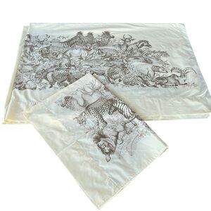 Vintage 1970s Safari Jungle Animals Sheet Set Carlin Comfort Yellow USA Twin XL